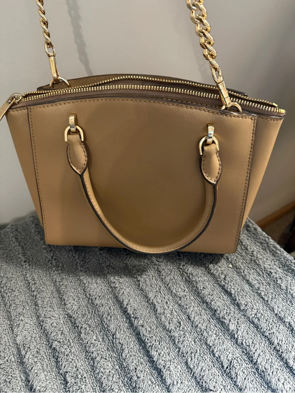 Michael Kors Camel Satchel with Gold Chain Trim